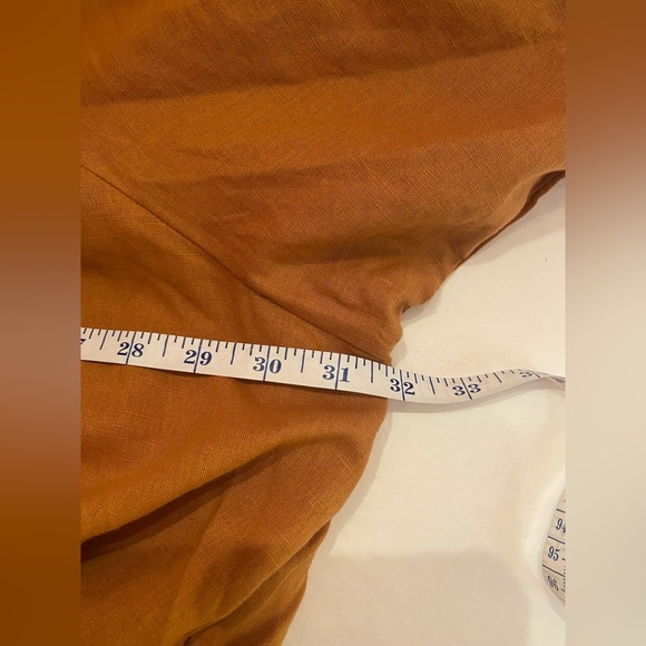 Beulah Style Nolan Camel Linen Mini Dress Lined Pockets Puff Sleeve Size Large - Picture 11 of 13